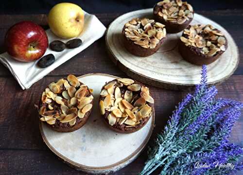 Cakes au cacao, pomme, abricot & compote pomme, abricot, lavande {Vegan – Option Sans gluten }