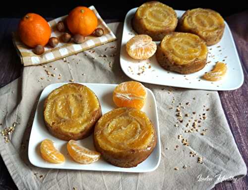 Petits cakes tatin noisette, clémentine & miel {Sans lactose – Option Vegan}