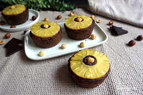 Petits moelleux chocolat, noisette & ananas {Vegan – Option Sans gluten }