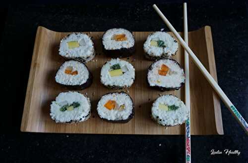 Sushis rolls à la noix de coco & aux fruits exotiques {Vegan – Sans gluten – IG bas}