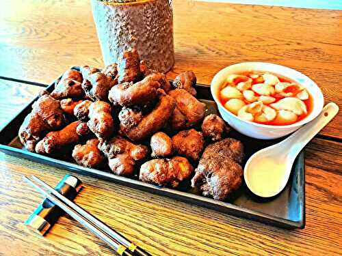 Beignet de poisson, sauce aigre-douce aux litchis