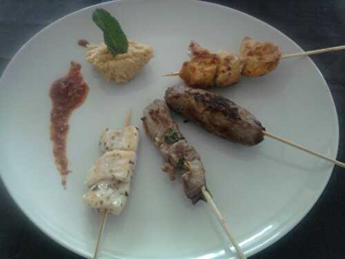 Mezze de brochettes et son houmous.