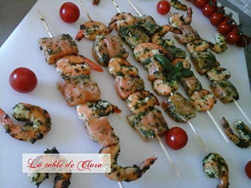 Brochettes saumon crevettes à la plancha