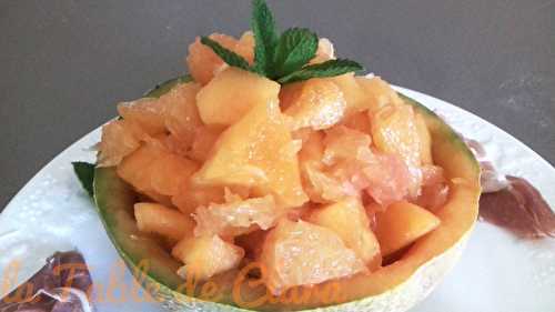 Salade melon pamplemousse et jambon de Parme