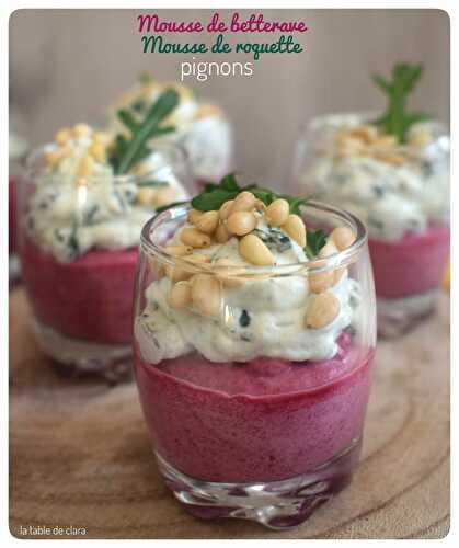 Mousse de betterave mousse de roquette pignons en verrine