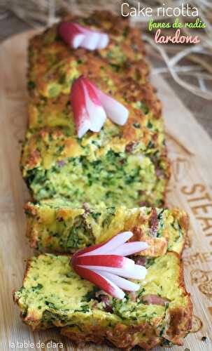 Cake ricotta fanes de radis et lardons