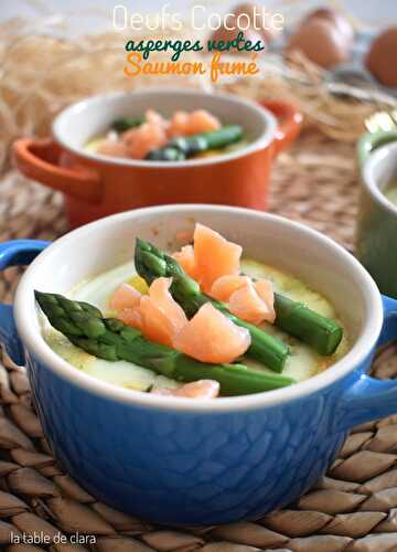 Oeufs cocotte asperges vertes saumon fumé