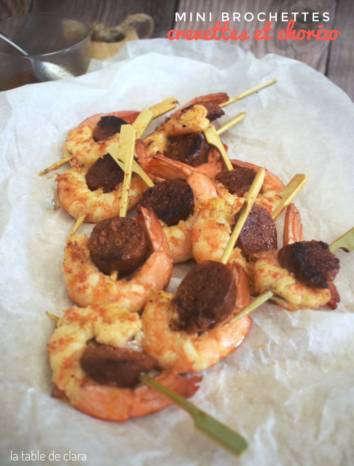 Mini brochettes crevettes et chorizo