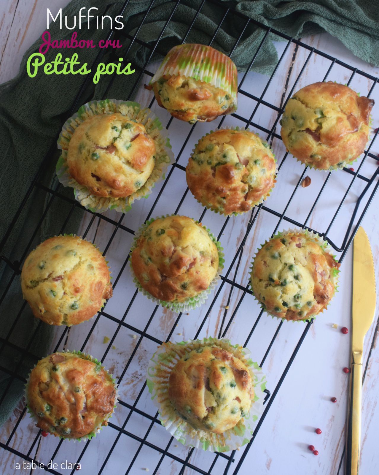 Muffins au jambon cru et aux petits pois