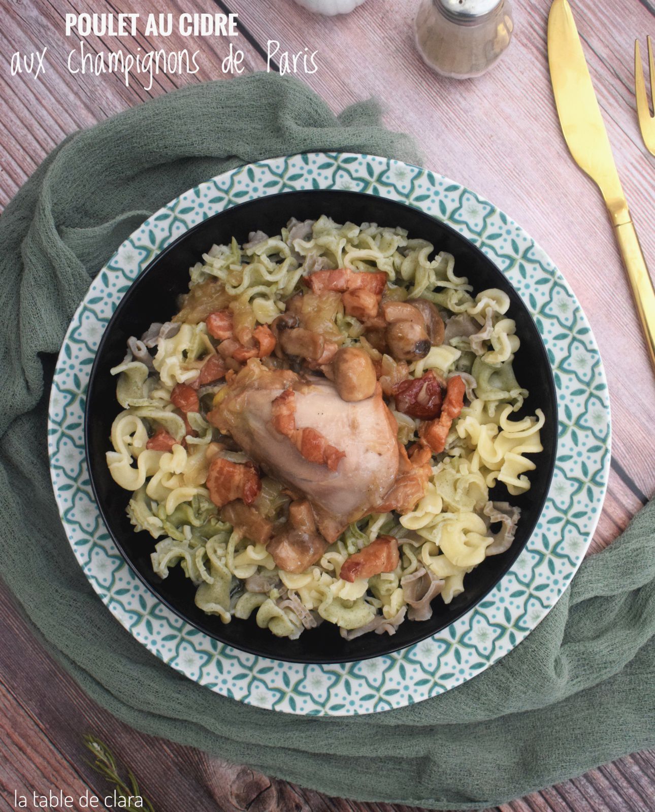 Poulet au cidre aux champignons de Paris