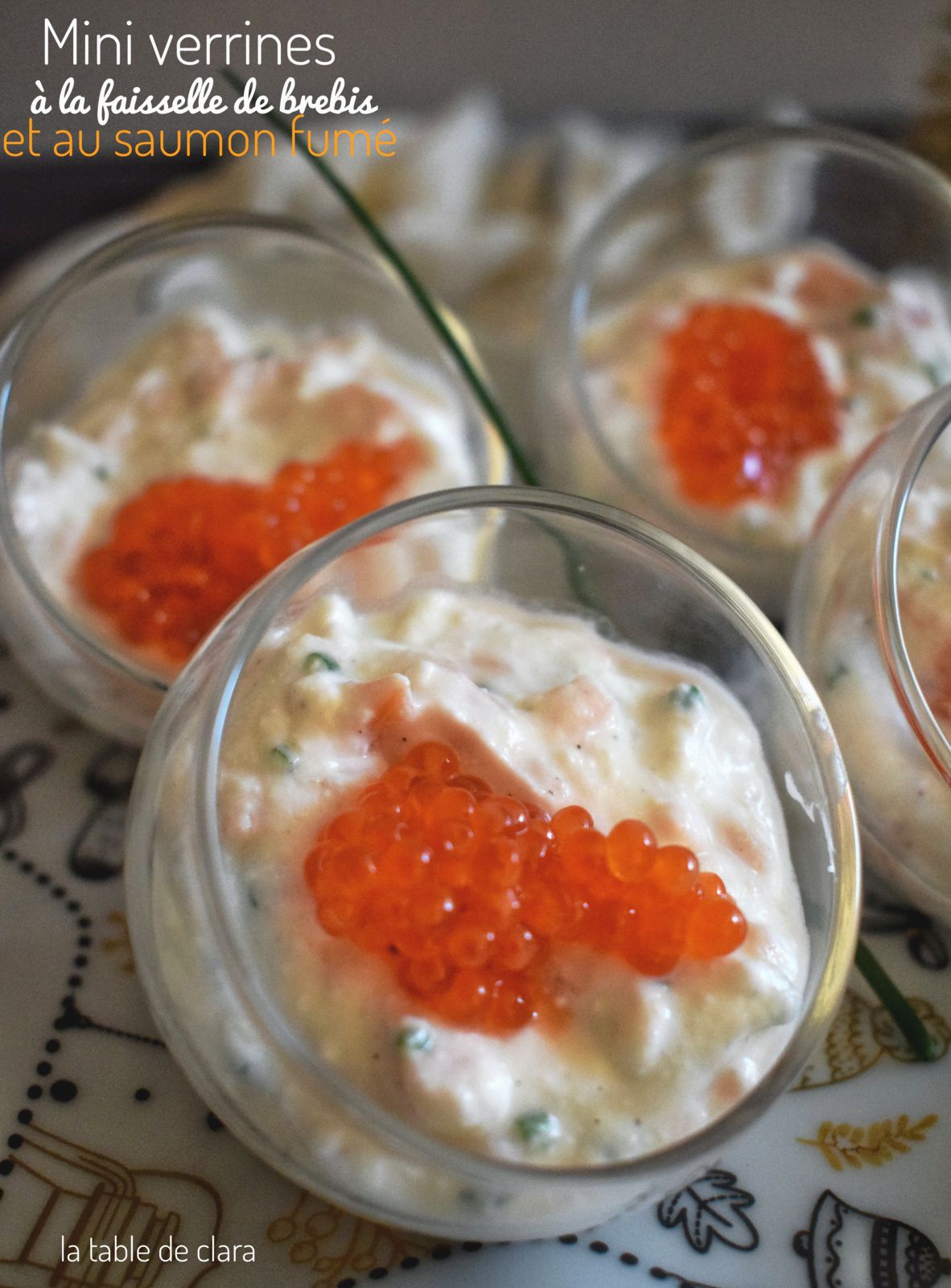 Mini verrines à la faisselle de brebis et au saumon fumé