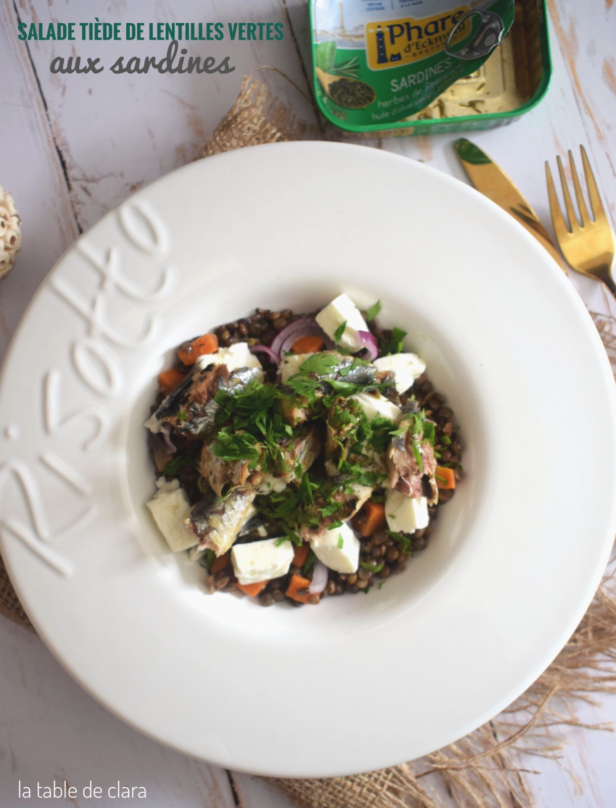 Salade tiède de lentilles vertes aux sardines