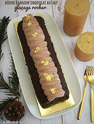 Bûche roulée ganache chocolat au lait et glaçage rocher