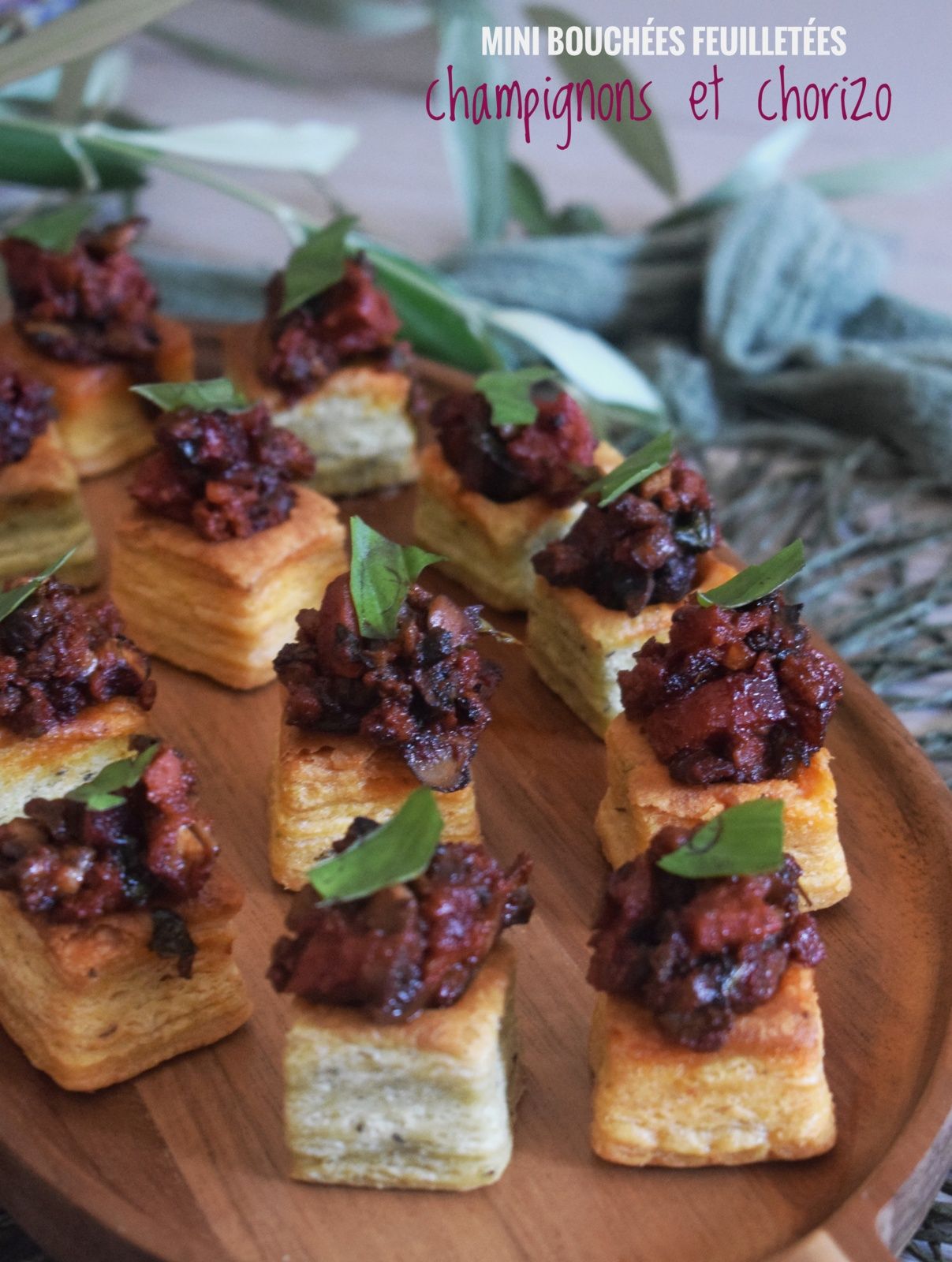 Mini bouchées feuilletées champignons chorizo