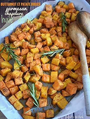Butternut et patate douce au four, parmesan, chapelure et huile d'olive