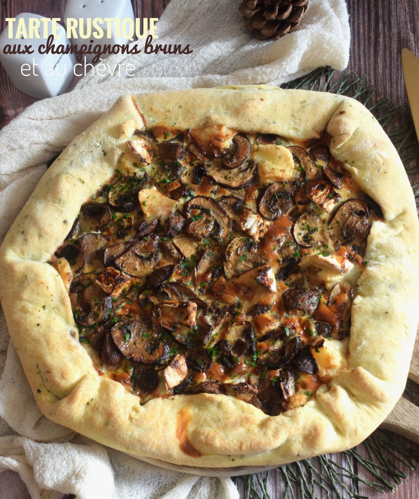 Tarte rustique aux champignons bruns et au chèvre