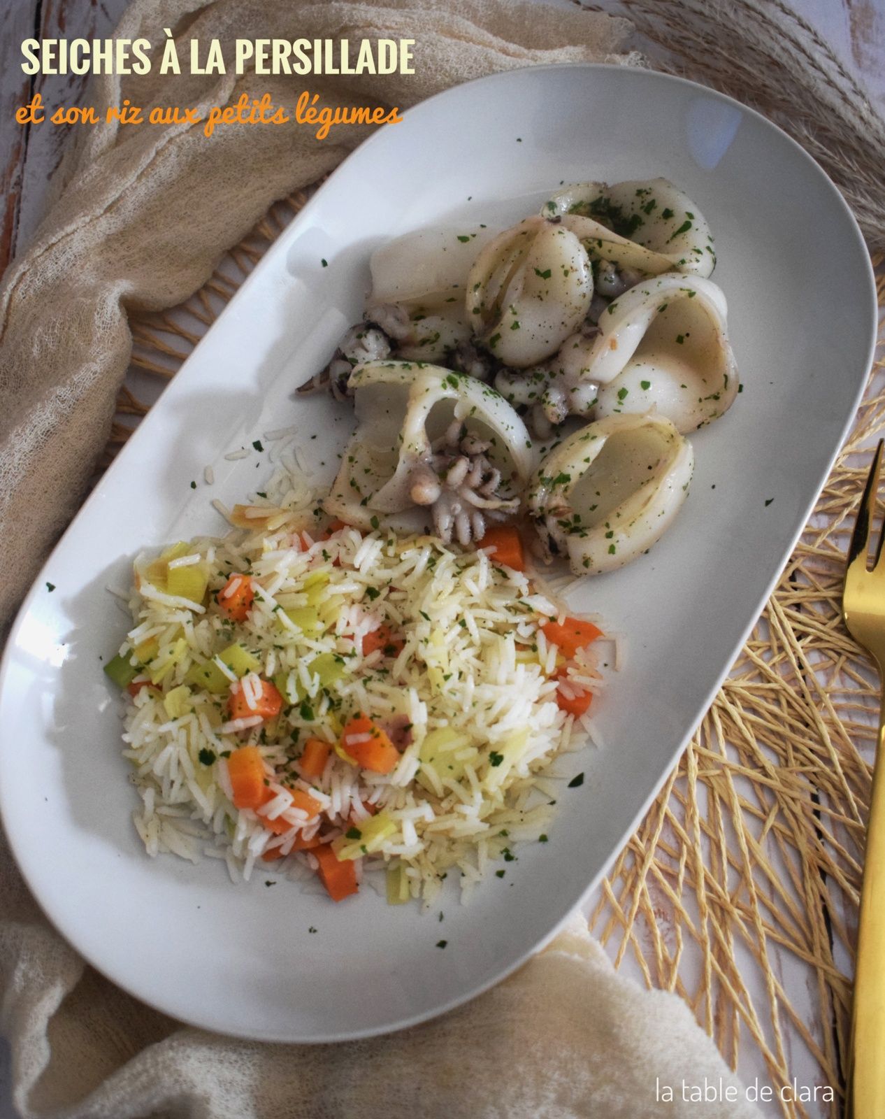 Seiches à la persillade et son riz aux petits légumes
