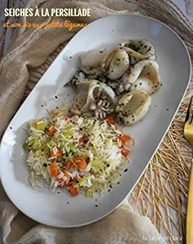 Seiches à la persillade et son riz aux petits légumes