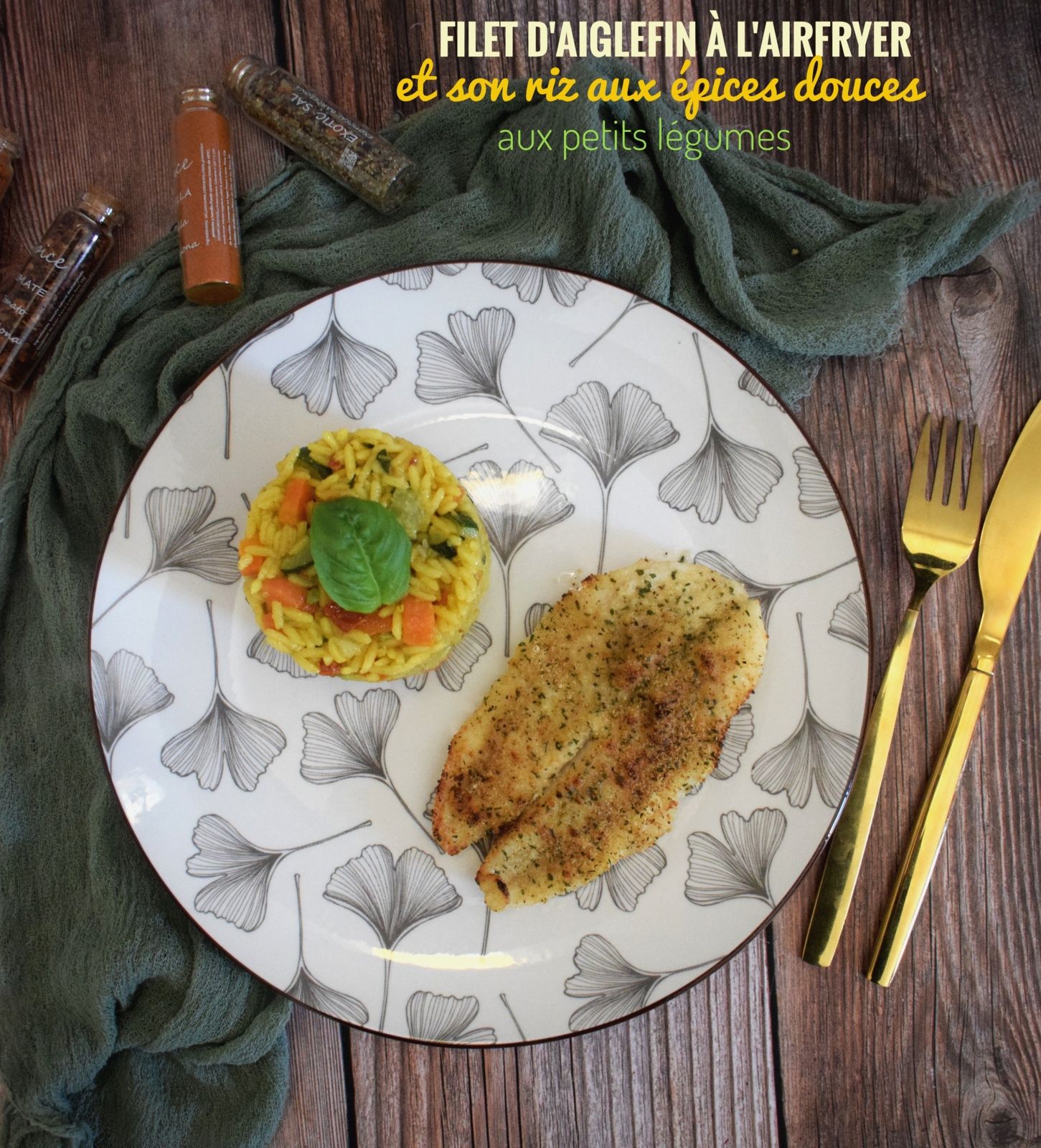 Filet d'aiglefin à l'airfryer et son riz aux épices douces aux petits légumes