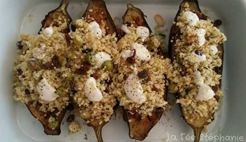 Aubergines grillées à la Chermoula, salade de boulgour et de couscous, sauce au yaourt, recette végétalienne de Yotam Ottolenghi