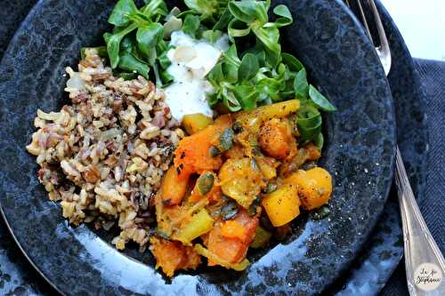 Courge et carottes violettes aux graines de courge, d'après une recette de Yotam Ottolenghi