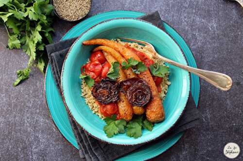 Couscous aux légumes rôtis, carottes violettes de Polignano et oignons rouges