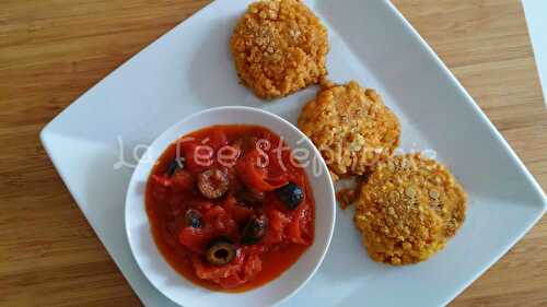 Galettes de blé croustillantes aux flocons d'avoine, sauce tomate aux olives