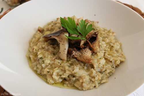 Onctueux risotto aux châtaignes et champignons "cardoncelli" rôtis au four, une délicieuse recette toute végétale et sans gluten