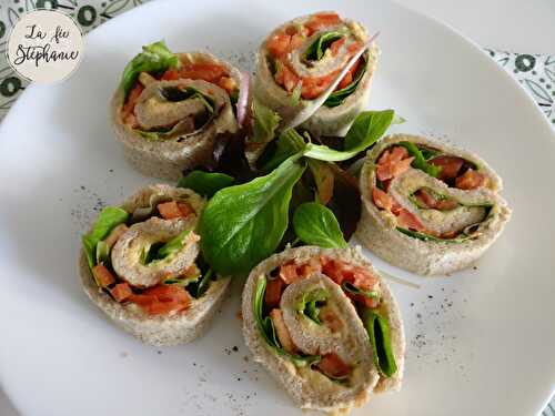 Petits roulés de houmous et crudités