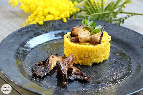 Risotto à la courge et au safran, champignons rôtis