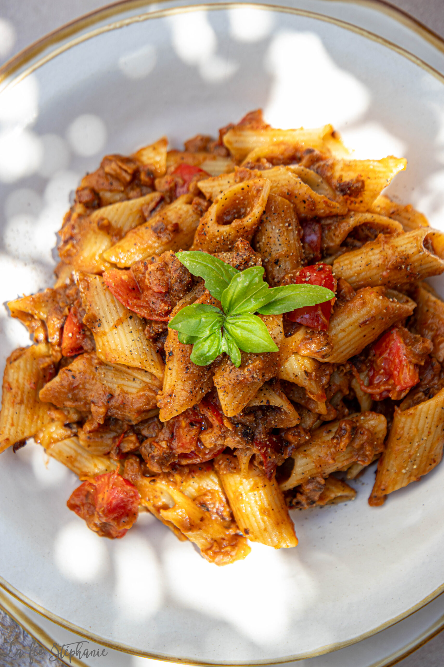 Pâtes crémeuses aux aubergines rôties