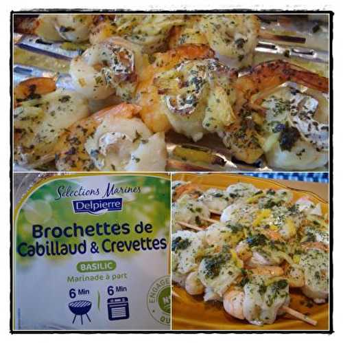 Brochettes de cabillaud et crevettes marinées au basilic