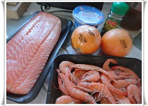 Dos de saumon et crevettes à l'orange et au thym