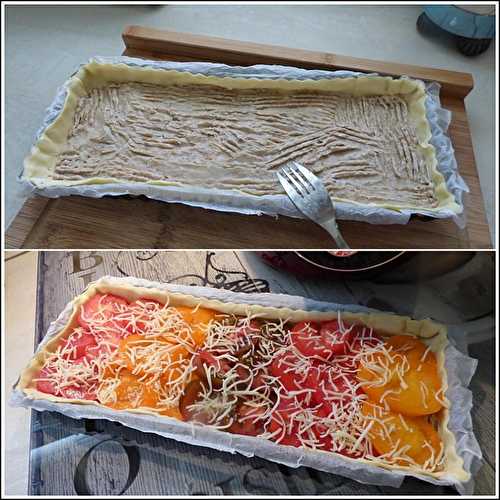 Tarte aux rillettes et tomates colorées