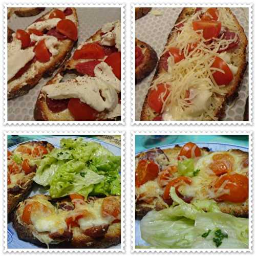 Tartines au magret de canard, tomates et mozzarella