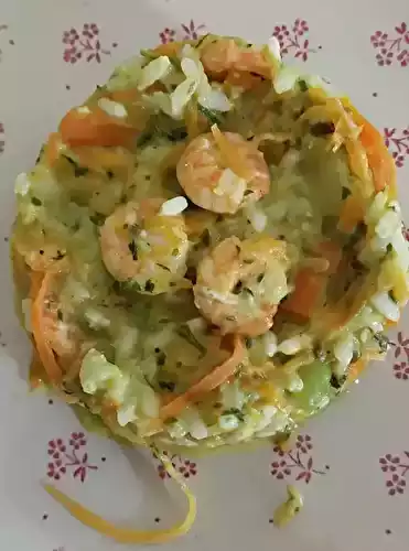 Risotto aux crevettes, carottes et courgettes au Boursin et à la persillade maison