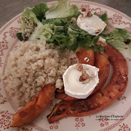 Potimarron rôti au miel quinoa, fromage de chèvre