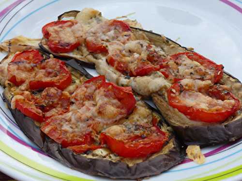 Tartines d’aubergine à la tomate gratinées au  chèvre