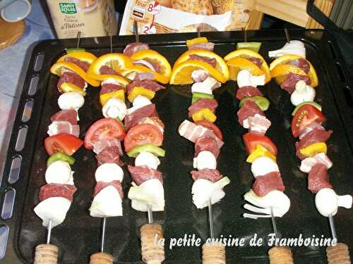 Brochettes de boeuf et de canard à l'orange