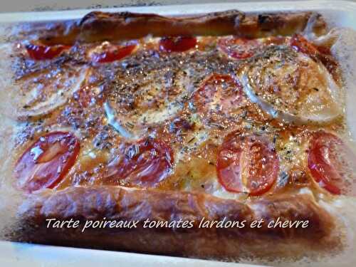 Tarte poireaux, tomates, lardons et chèvre