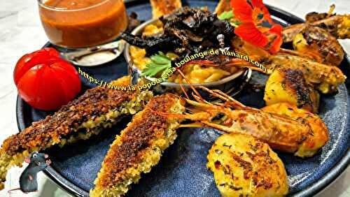 Brochettes de St Jacques & gambas, sardines à la plancha