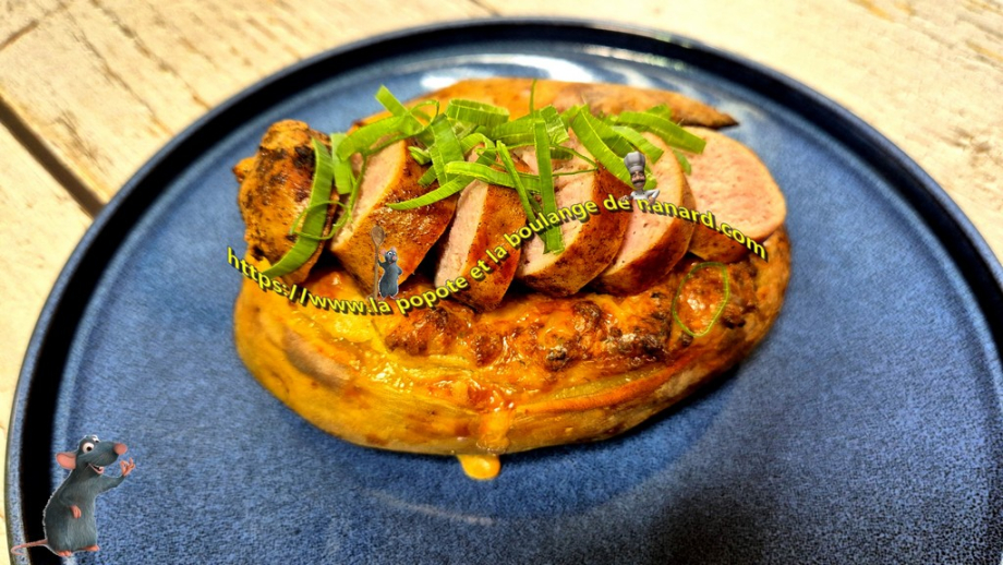 Pommes de terre farcies à la saucisse et à la cancoillotte