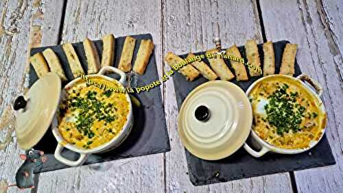 Œuf cocotte aux crevettes et fondue de poireaux