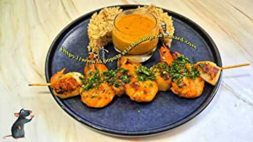 Brochettes de St Jacques et gambas à la plancha