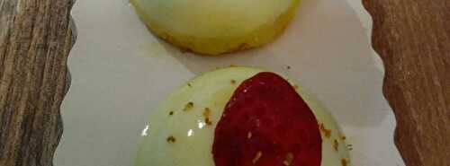 Dôme yaourt, cœur à la fraise & son biscuit citron