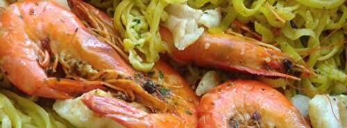 Sphagettis de courgettes & crevettes au beurre citronné