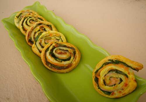 Escargots feuilletés au saumon, épinards et boursin