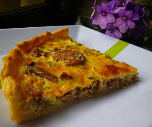 Quiche à la saucisse, pieds de mouton et petits pois