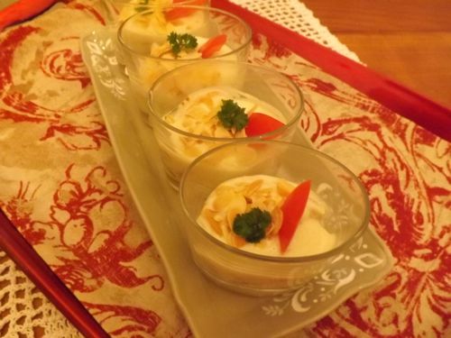 Verrine de crevettes à la crème d’artichaut au jus de clémentine