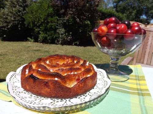 Gâteau au yaourt et à la compote de prunes rouges du jardin